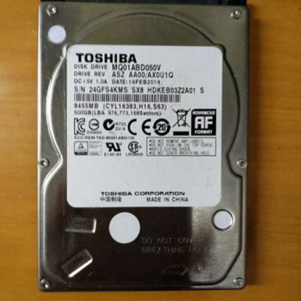 TOSHIBA Laptop 500GB  2.5 Inch SATA HDD