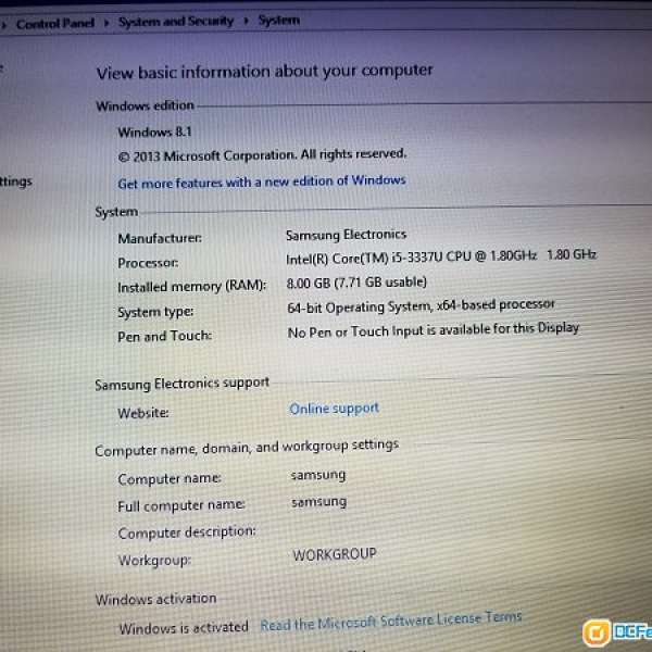 90% Samsung notebook np530u3c-a0ehk 手提電腦手提電腦 8G ram 24g ssd+500gb