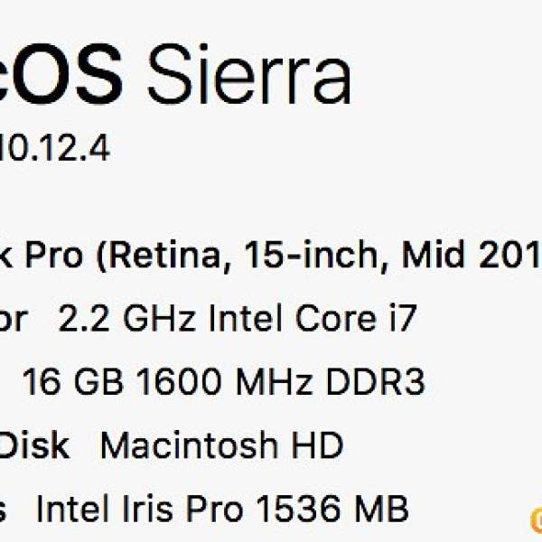 MacBook Pro (Retina 15-inch, Mid 2015) 2.2GHZ, 16GB 256SSD