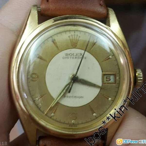 100%真品ROLEX-超級古董6094(NOT6294,6494 OR 6694)金劍針尖字啡色日歷18K金套***絕...