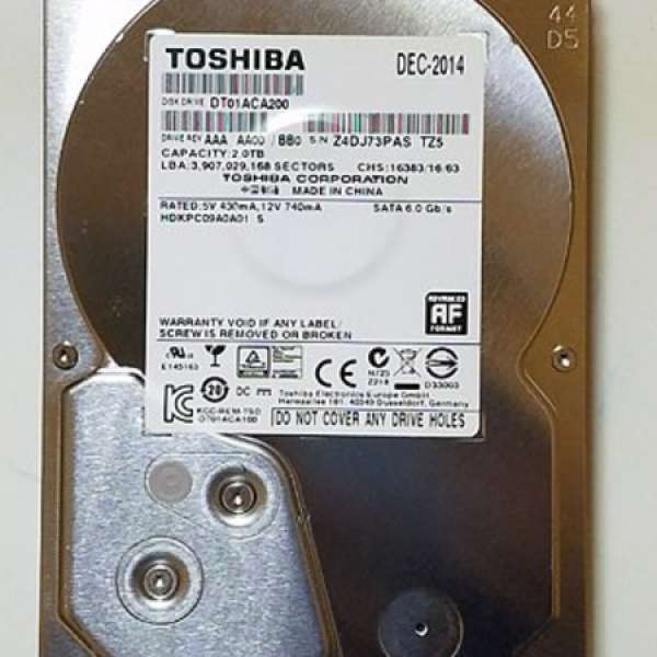 出售超新 Toshiba 2TB 3.5" HDD