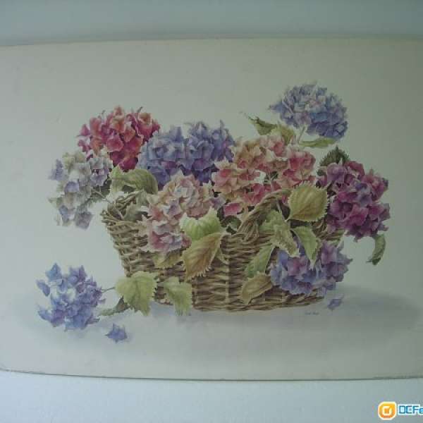 水彩印畫 "紫花" Hydrangeas by Caren Heine 收藏/裝飾/擺設