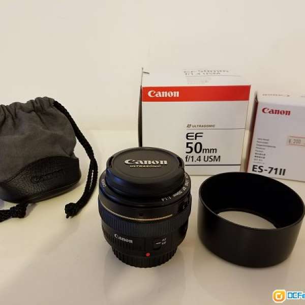 Canon EF 50mm f/1.4 USM Ultrasonic 鏡頭，九成新，連原廠遮光罩
