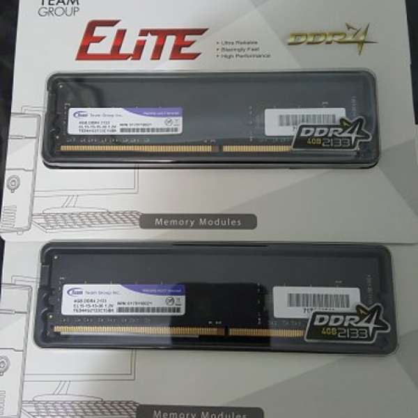 2條99%新Team Elite DDR4 4G 2133Ram 有盒有單永久保養