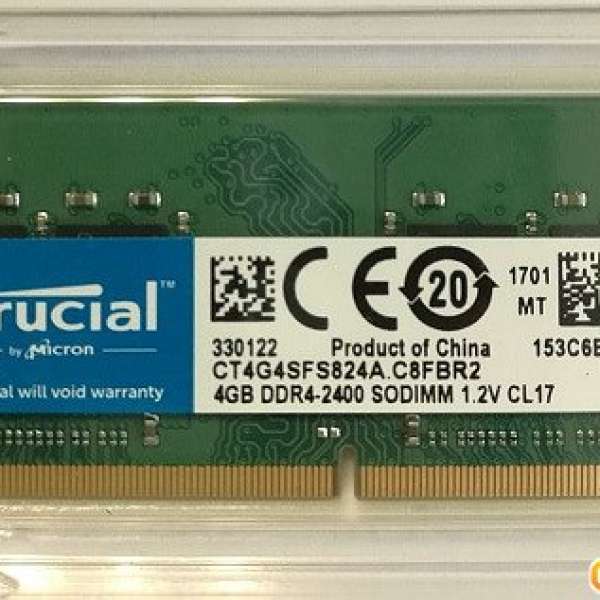 香港行貨 Crucial 4GB PC4-19200 DDR4 2400Mhz SO-Dimm Notebook Ram Memory