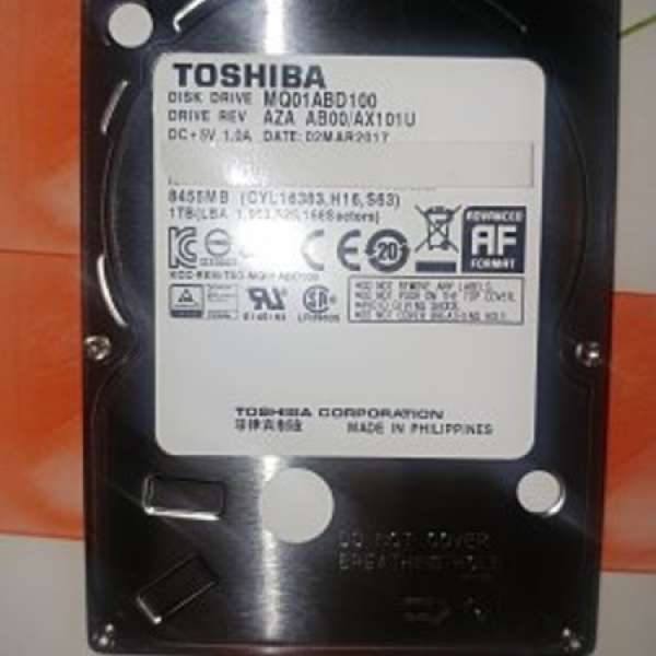 Toshiba MQ01ABD100. 1TB 2.5吋 Hard disk 有保養