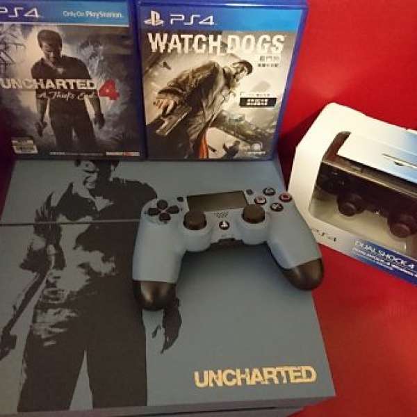 Ps4 500gb 灰藍色uncharted 4 特別版主機 跟2掣跟2game