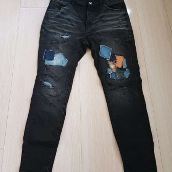 全新Zara Skinny Fit Jeans/denim 黑牛 (獨一無二DIY 洗水 & patchwork) W32