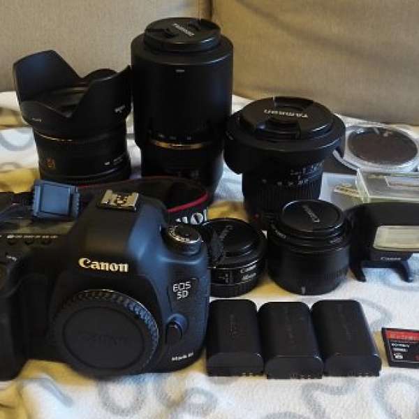 Canon 5D Mark III 連 5 鏡頭 3濾鏡 2閃燈 1相機袋 1腳架 及其他配件（可散買）