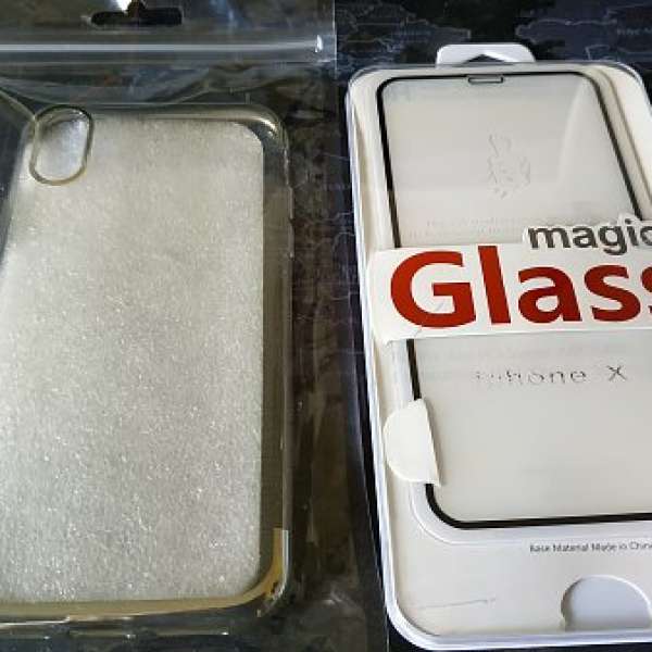 iPhone XS 銀色四邊保護膠套 及 全屏防藍光防爆玻璃貼