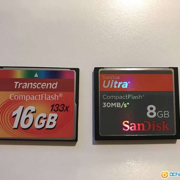 Transcend CF Card 16GB 及 Scandisk 8G 各一張