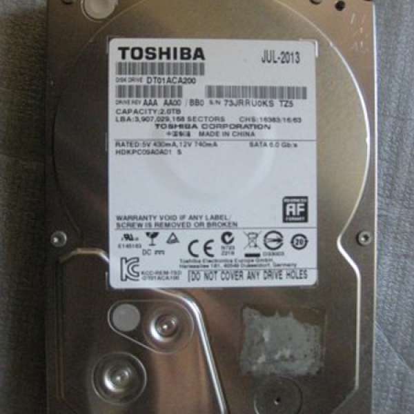 Toshiba 2T 3.5”SATA Hard Disk