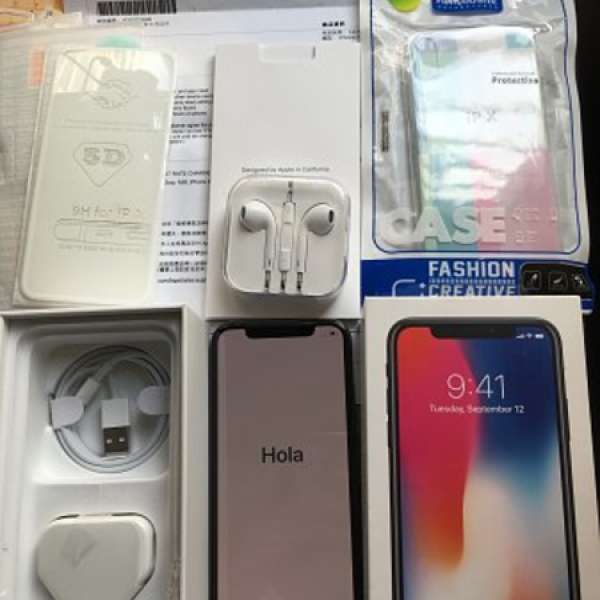 99.9%新 Apple IPhone X 64G Black黑 未激活Full Set + 9H Glass+ Case