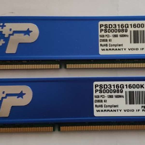 PATRIOT DDR3 1600MHz 8GB X 2條 =16GB 卓面電腦