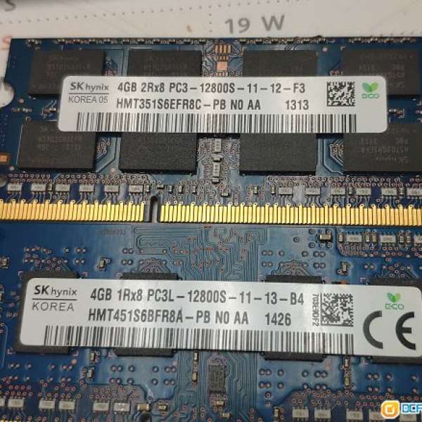 HY DDR3 1600MHz 4GB X 2條 =8GB 手提電腦拆出