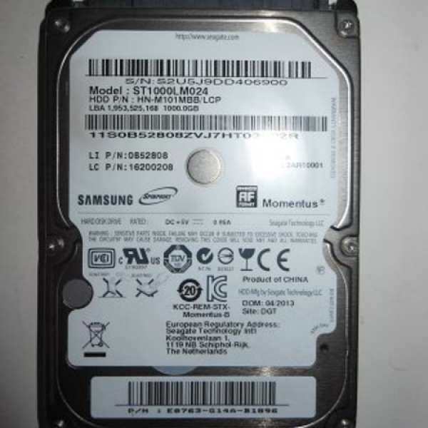 Samsung 1TB ST1000LM024 2.5寸 5400rpm Hard disk HDD硬碟机
