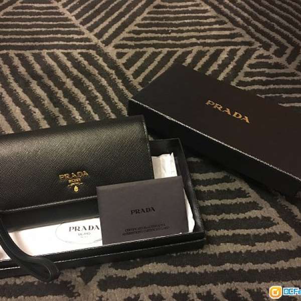 全新Prada Saffiano Multic Wallet (Black/ Pick Color) 普拉達銀包