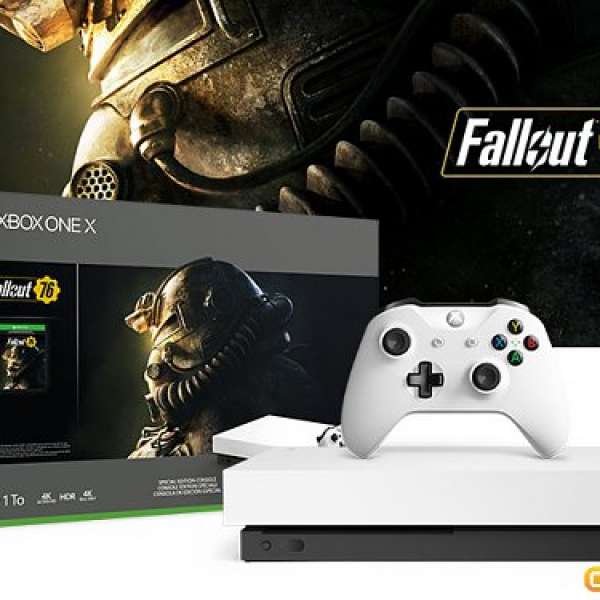 『放』《Fallout 76》Xbox One X 1TB 主機套裝 (白色特別版) + 額外送一個白色無線...