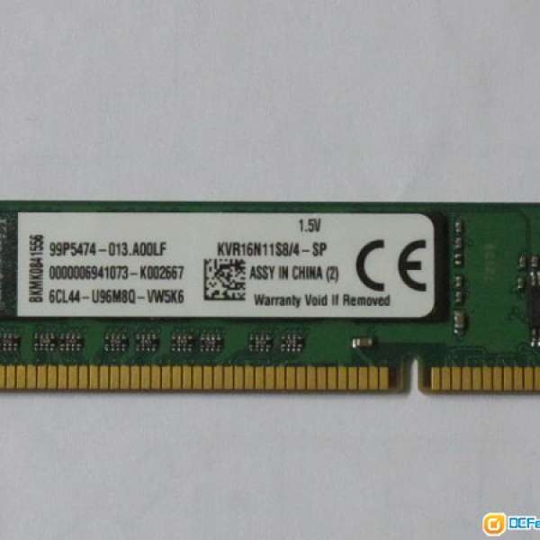 Kingston 4GB DDR3 1600 Desktop Ram KVR16N11S8/4-SP 有盒有單有保養