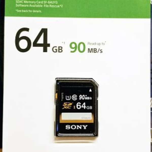 SONY SDXC UHS-I 記憶卡 Class 10 4K - SF-64UY3 - 64GB - 100% New