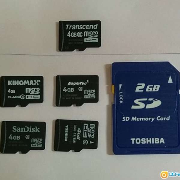 4GB Micro SD Card X5, 2GB SD Card X1, TOSHIBA SanDisk Transcend等