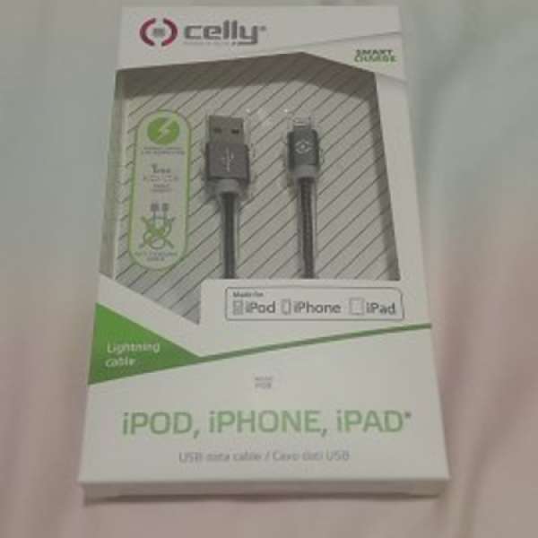 全新 New Celly Metal Wrapped Lightning Cable 充電線 數據線 (iPhone iPod iPad)
