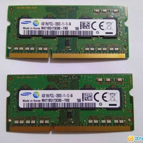 Samsung (PC3L) DDR3 1600MHz 4GB X 2條 =8GB 手提電腦