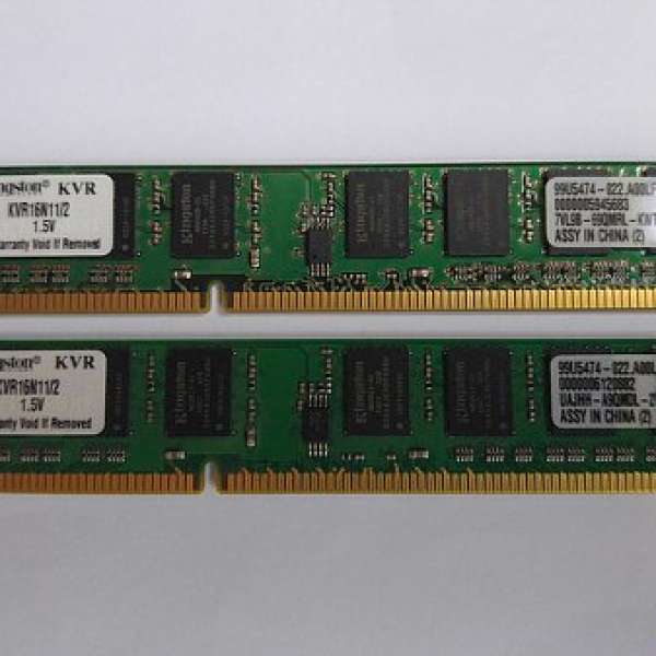 Kingston KVR16N11/2 DDR3-1600 PC3-12800 2GB x 2=4GB Desktop Ram 100%