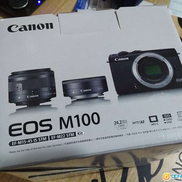 全新Canon EOS M100連EF-M 15-45mm f/3.5-6.3 IS STM及EF-M 22mm f/2 STM雙鏡頭套裝
