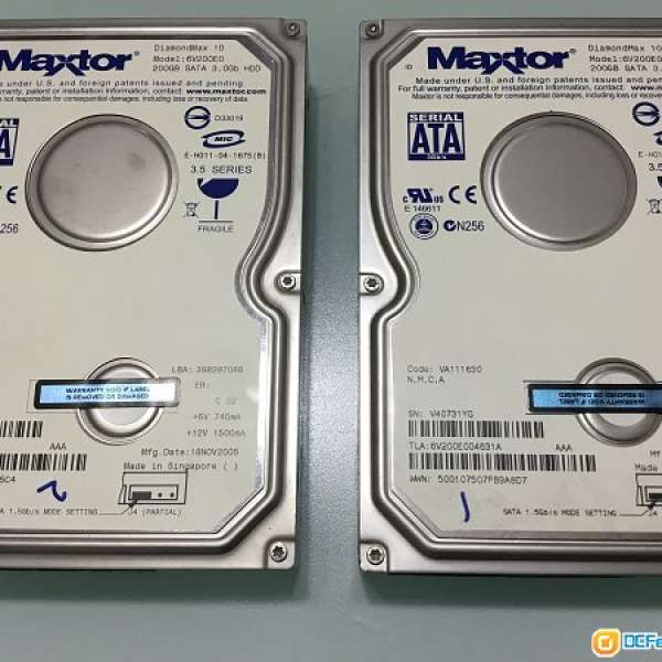 出售 Maxtor DiamondMax 10 200GB 硬碟 Hard Disk (SATA )兩隻
