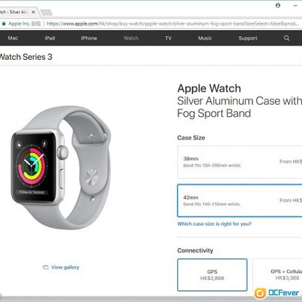 99.9%新 Apple Watch 3 銀色鋁金屬錶殼+霧灰色錶帶 (GPS, 42mm)