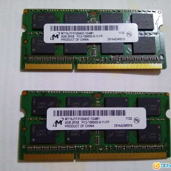 MT DDR3 1333MHz 4GB X 2條 =8GB 手提電腦拆出