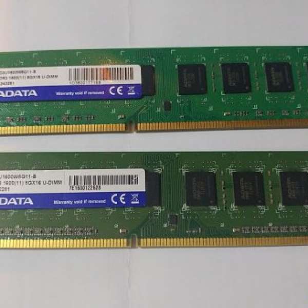 Adata DDR3 1600 8GB X 2條 =16GB卓面電腦