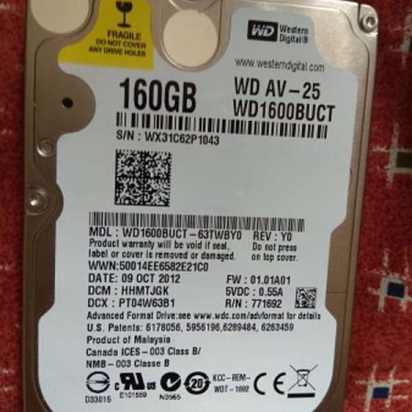 W.D. 2.5" SATA 160GB HDD