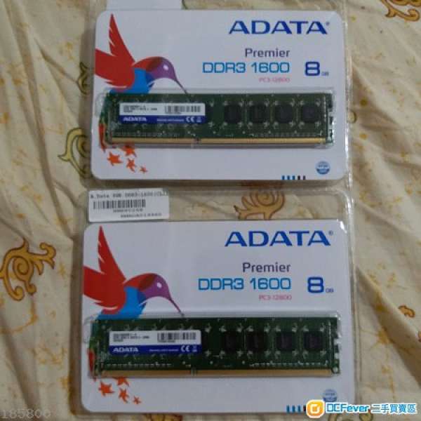 99%新 ADATA DDR3 1600 8GB x 2 雙面 16clip ram