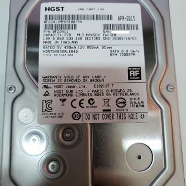 HGST HDN724030ALE640 3TB NAS HDD 有保養