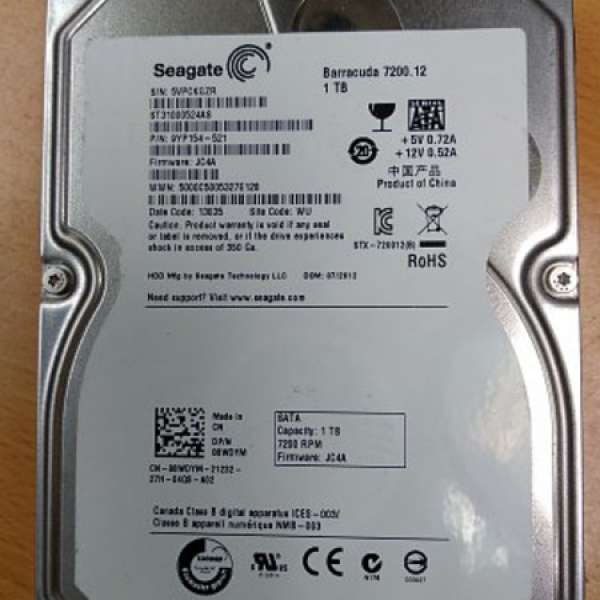 二手 SEAGATE ST31000524AS 3.5" 1TB SATA HDD