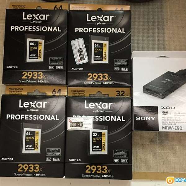 Lexar XQD card 64G 3張 32G 1張 及Sony MRW E90 reader