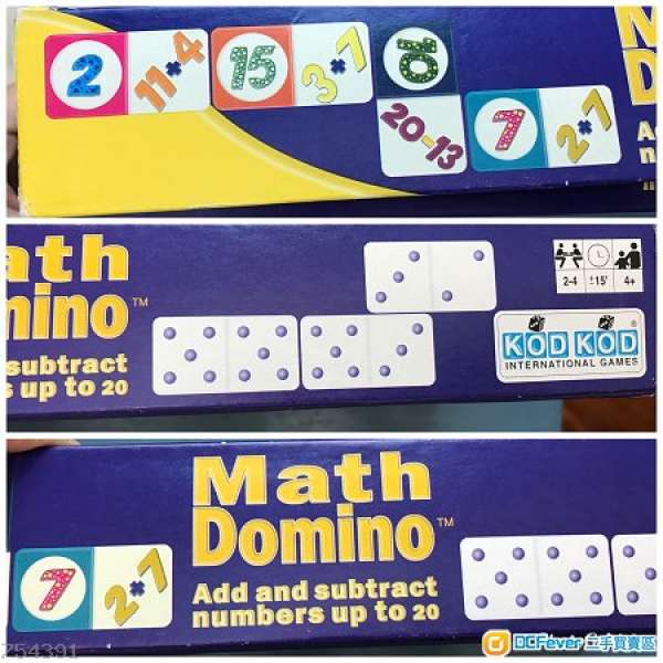 95% new 益智數學遊戲 Math Donino 適合2-4 或4歳以上小朋友，共有三十塊牌子及說明書