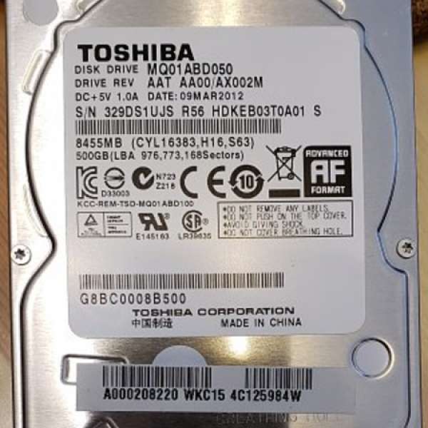 TOSHIBA MQ01ABD050 500GB 2.5" SATA HDD
