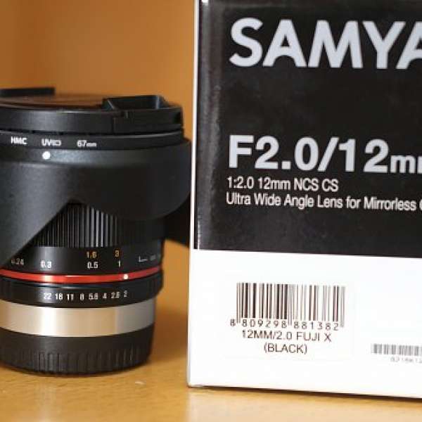 Samyang 12mm F2.0 NCS CS -- Fuji X mount (95% NEW) 無單過保