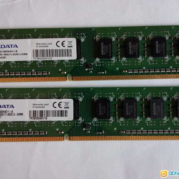 ADATA DDR3-1600  4GB x 2 共 8G  單面 台式機