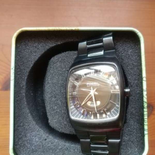 平售Fossil 黑色方形鋼錶帶自動上鏈錶 FS-4170