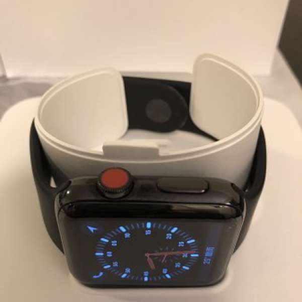 Apple watch S3 Lte 太空黑不鏽鋼錶殼配黑色運動帶 全套有盒 已買care保養超長2020...