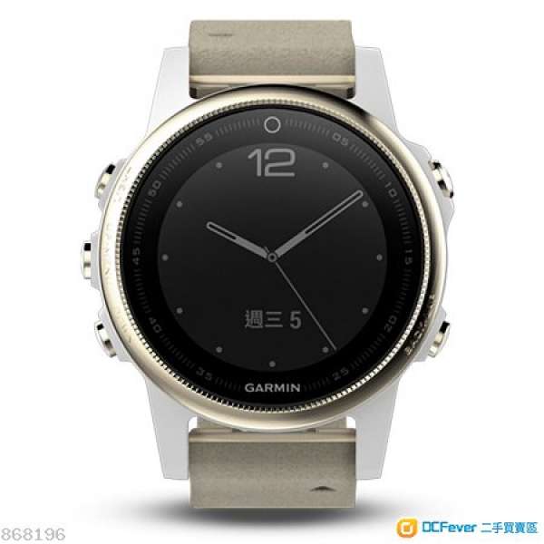 全新 GARMIN FENIX 5S 香檳金藍寶石 中英文雙語 皮/膠雙帶 香港代理行貨一年保養 附...