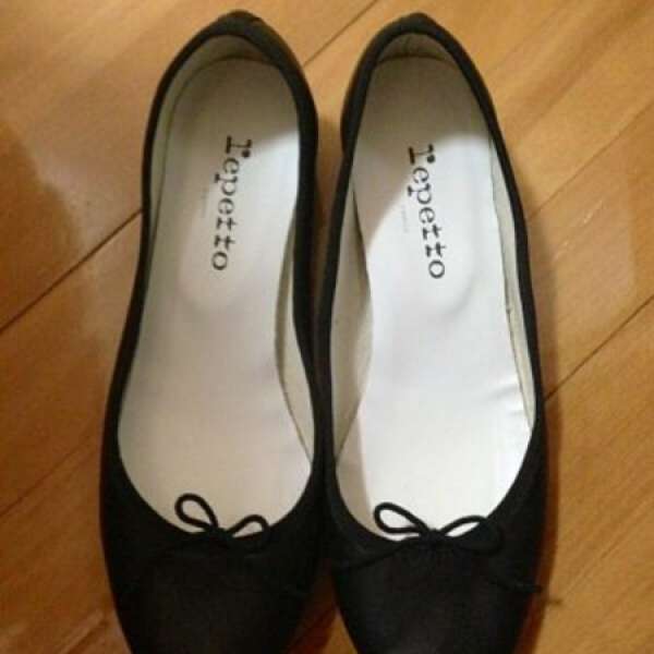 Repetto 黑色真皮 Ballerinas 鞋