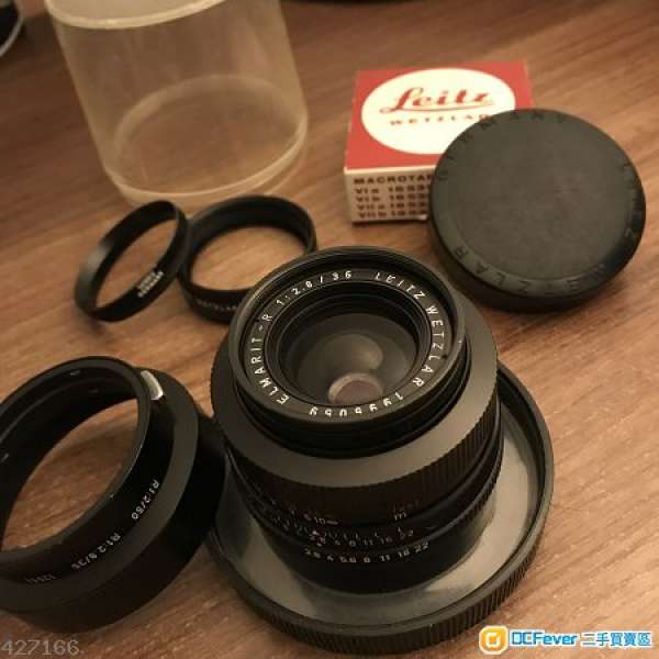 （少有早期red scale）Leica Elmarit-R 35mm f2.8, 連原廠 Hood 鏡盅 近攝filter