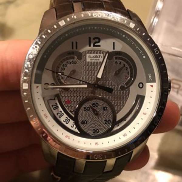 Swatch 色牛皮錶帶，全新秒針手錶