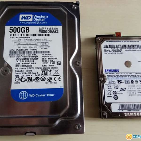 WD 500GB HAND DISK SATA 3.5吋 + SAMSUNG 250GB 2.5吋Notebook Hand disk
