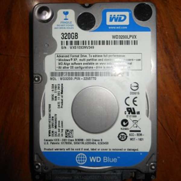 *壞硬碟 WD 2.5" 3200LPVX 320G NB HDD, Notebook Harddisk.